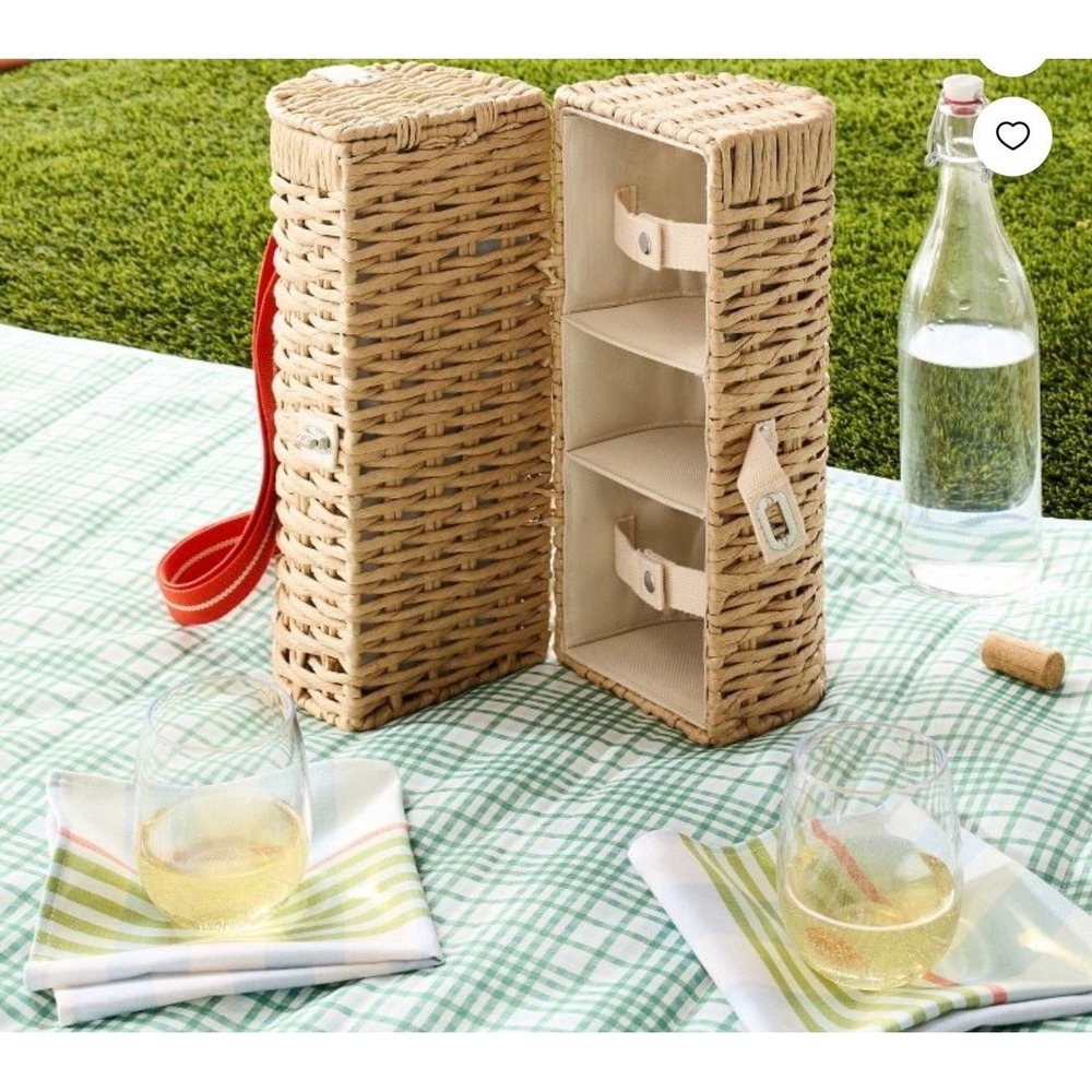 Hearth & Hand with Magnolia • Woven Bottle Carrier Wine Basket Beach Picnic Set